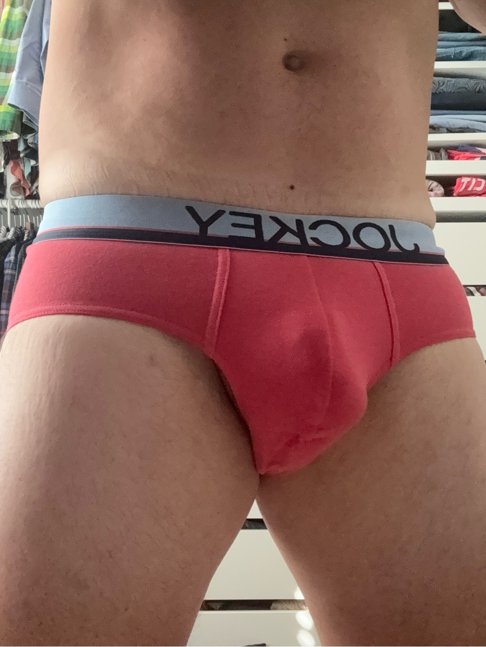 Jockey Men's Coral Briefs with Light Blue Contrast Waistband